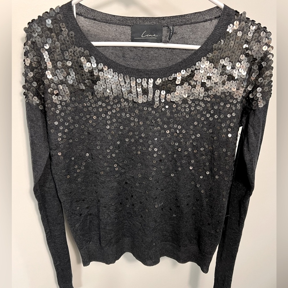 💗 HOST PICK 💗 Line the Label gray sequin cashmere blend sweater sz Small